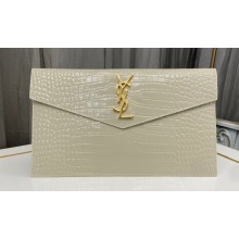Saint Laurent uptown pouch in crocodile-embossed shiny leather 565739 White