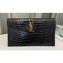 Saint Laurent uptown pouch in crocodile-embossed shiny leather 565739 Black