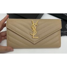 Saint Laurent Cassandre Matelassé Large Flap Wallet In Grain De Poudre Embossed Leather 372264 Beige/Gold