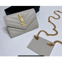 Saint Laurent Cassandre Matelassé Small Envelope Wallet with Chain In Grain De Poudre Embossed Leather 414404 Gray