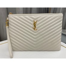 Saint Laurent cassandre matelassé tablet pouch in quilted leather 559193 White