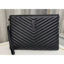 Saint Laurent cassandre matelassé tablet pouch in quilted leather 559193 Black/Silver
