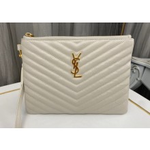 Saint Laurent cassandre matelassé a5 pouch in quilted leather 379039 White