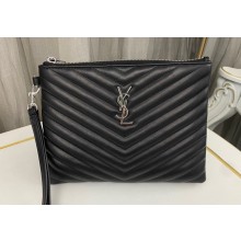 Saint Laurent cassandre matelassé a5 pouch in quilted leather 379039 Black/Silver