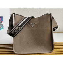 Prada Leather hobo bag 1BC073 Gray 2023