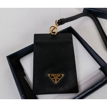 Prada Saffiano Leather Badge Holder 1MC007 Enameled metal triangle logo Black/Gold