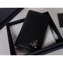 Prada Saffiano Leather Card Holder 2MC101 Metal lettering logo Black/Silver