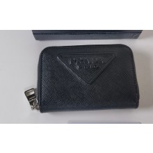 Prada Saffiano coin purse 2MM003 Embossed triangle logo Black