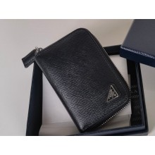 Prada Saffiano coin purse 2MM358 Enameled metal triangle logo Black/Silver