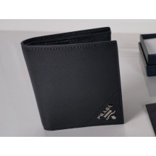 Prada Saffiano Leather Wallet 2MO004 Metal lettering logo Black/Silver
