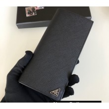Prada Saffiano Leather bi-fold long Wallet 2M0836 Enameled metal triangle logo Black/Silver