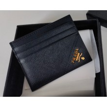 Prada Saffiano Leather Card Holder 2MC223 Metal lettering logo Black/Gold