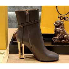 Fendi Heel 10cm Delfina leather high-heeled Ankle boots Coffee with Straps 2023