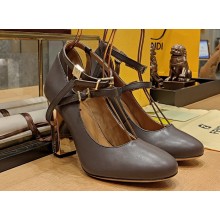 Fendi Heel 10cm Delfina leather high-heeled court pumps Coffee 2023