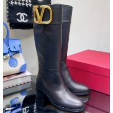 Valentino Boots In Calfskin Leather Black with VLogo Signature detail 2023