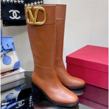 Valentino Boots In Calfskin Leather Brown with VLogo Signature detail 2023