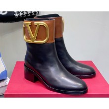 Valentino Ankle Boots In Calfskin Leather Black/Brown with VLogo Signature detail 2023