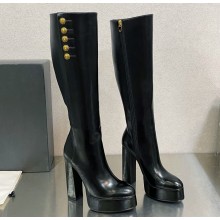 Balmain Heel 13.5cm platform 3.5cm Brune leather boots Black 2023