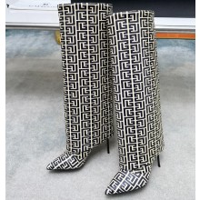 Balmain Heel 10.5cm Ariel boots in monogrammed leather Black/White 2023