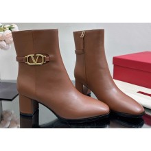 Valentino Vlogo Signature Calfskin Ankle Boots 75mm Brown 2023