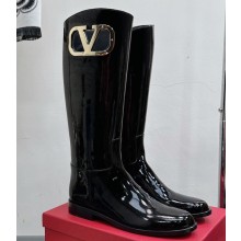 Valentino VLogo Calfskin Boots Patent Black Cut-out leg decorated with VLogo Type accessory 2023