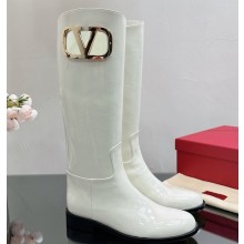Valentino VLogo Calfskin Boots Patent White Cut-out leg decorated with VLogo Type accessory 2023