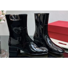 Valentino VLogo Type Calfskin Ankle Boots Patent Black 2023