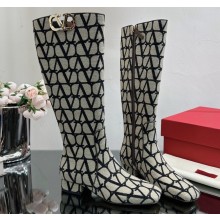Valentino VLogo Type Boots in Toile Iconographe fabric Beige/Black 2023