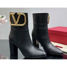 Valentino High Heel Ankle Boots In Calfskin Leather Black with VLogo Signature detail 2023
