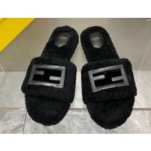 Fendi Baguette sheepskin slides Black 2023