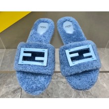 Fendi Baguette sheepskin slides Blue 2023