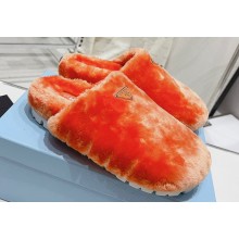 Prada Enameled metal triangle logo shearling padded slippers Orange 2023
