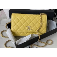 Chanel Grained Calfskin Wallet On Chain WOC Bag AP3336 Yellow 2023
