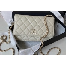 Chanel Grained Calfskin Wallet On Chain WOC Bag AP3336 White 2023