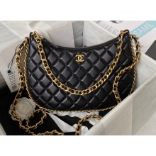 Chanel Shiny Crumpled Lambskin & Gold-Tone Metal Large Hobo Bag AS4368 Black 2023
