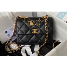 Chanel Lambskin & Gold-Tone Metal Badges Mini Flap Bag AS4274 Black 2023