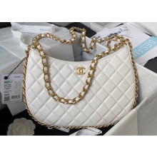 Chanel Shiny Crumpled Lambskin & Gold-Tone Metal Large Hobo Bag AS4368 White 2023