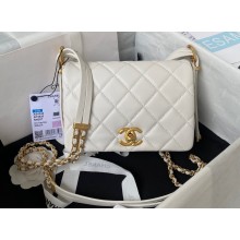 Chanel Lambskin & Gold-Tone Metal Mini Flap Bag AS4340 White 2023
