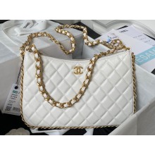 Chanel Shiny Crumpled Lambskin & Gold-Tone Metal Large Hobo Bag AS4287 White 2023