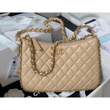 Chanel Shiny Crumpled Lambskin & Gold-Tone Metal Large Hobo Bag AS4287 Beige 2023