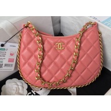 Chanel Shiny Crumpled Lambskin & Gold-Tone Metal Hobo Handbag AS4378 Pink 2023