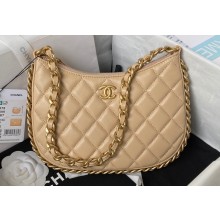Chanel Shiny Crumpled Lambskin & Gold-Tone Metal Hobo Handbag AS4378 Beige 2023
