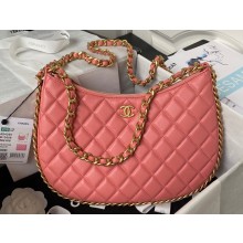 Chanel Shiny Crumpled Lambskin & Gold-Tone Metal Large Hobo Bag AS4368 Pink 2023