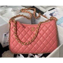 Chanel Shiny Crumpled Lambskin & Gold-Tone Metal Large Hobo Bag AS4287 Pink 2023