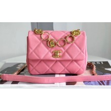 Chanel Lambskin & Gold-Tone Metal Badges Mini Flap Bag AS4274 Pink 2023