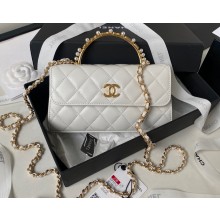 Chanel Clutch with Chain Bag in Lambskin and Imitation Pearls AP3512 White 2023