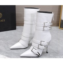 Versace Heel 10cm Pin-Point buckled leather Ankle Boots White 2023