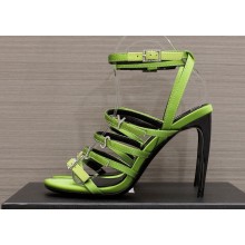 Saint Laurent Heel 10.5cm jerry sandals in crepe satin and rhinestones 742235 Green 2023