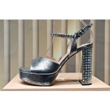 Miu Miu Heel 12.5cm Lizard-print leather platform 2.5cm sandals with crystals 5XP877 Silver 2023