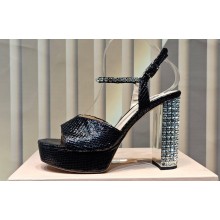 Miu Miu Heel 12.5cm Lizard-print leather platform 2.5cm sandals with crystals 5XP877 Black 2023